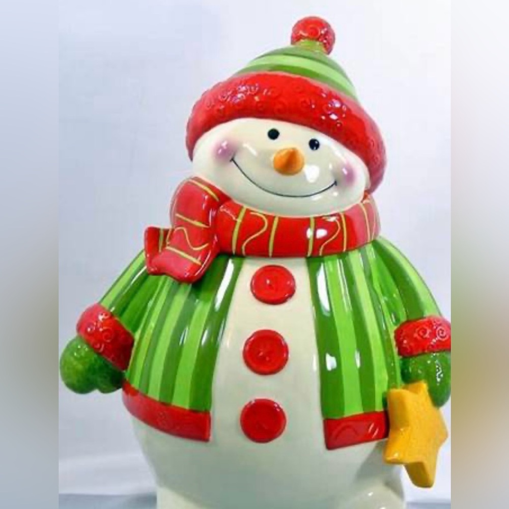 Fitz and Floyd Holiday Folk Snowman Cookie Jar, Great Condition, Adorable! - Picture 2 of 10